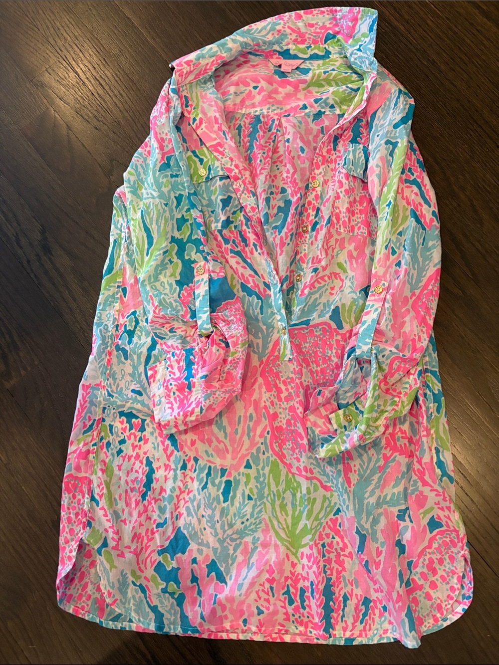 Lilly Pulitzer Bright Coral Reef Print Button-Down Swim Cover Up